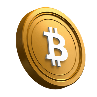 BTC Bitcoin coin, angled and used as a visual element in the hero section